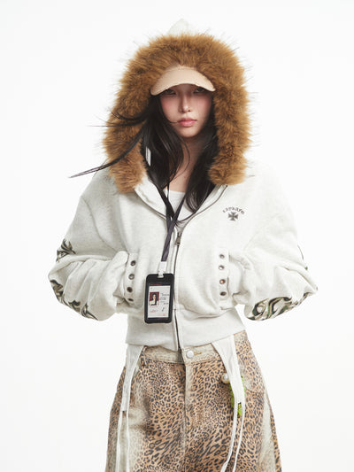 Fur Collar Long-Sleeve Hooded Sweatshirt Jacket UNC0320