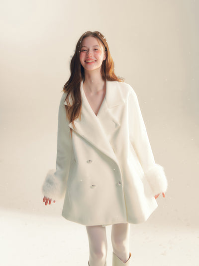 Snow White High-end Medium-length Wool Coat REC0058