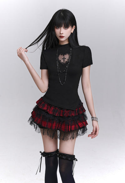 Black Heart Cross Short-sleeved T-shirt LAD0197