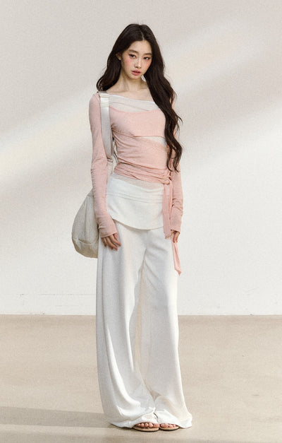 Fake Two-piece Pink Tie T-shirt SHI0209