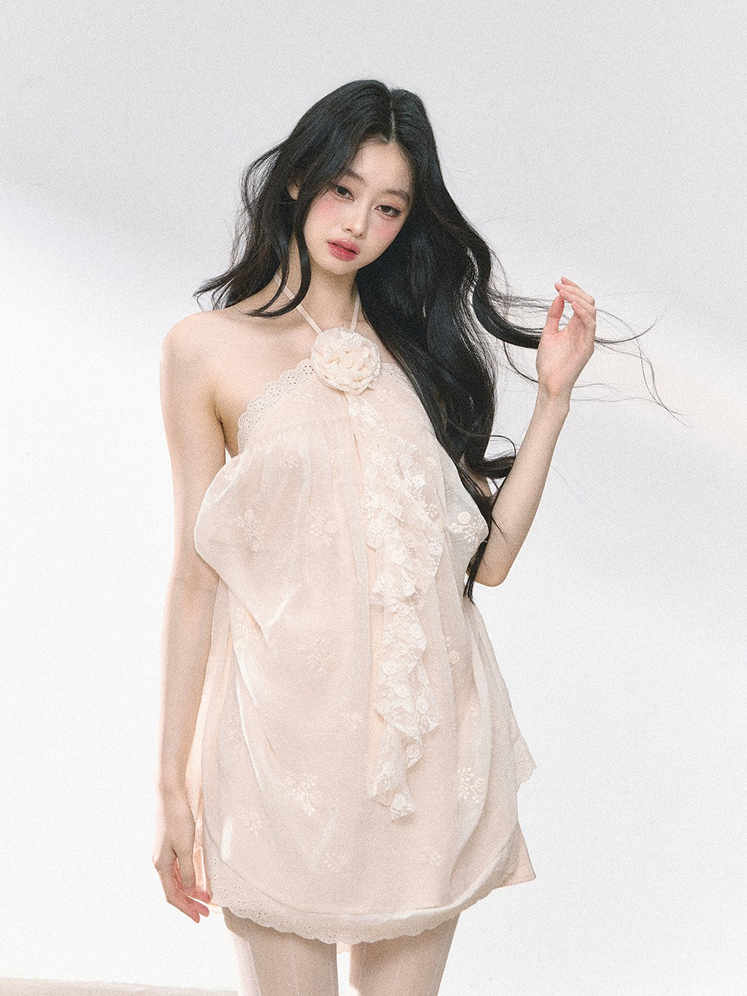 French Lace Floral Halter Neck Dress DIA0457