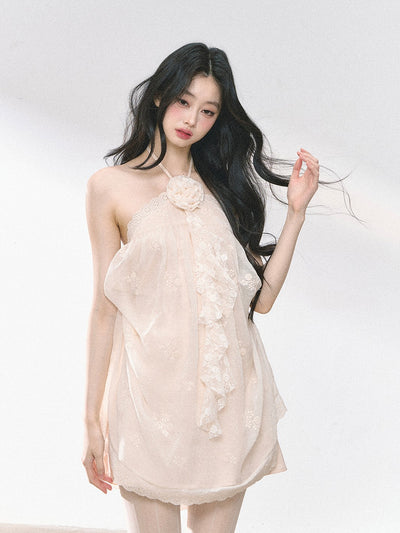 French Lace Floral Halter Neck Dress DIA0457