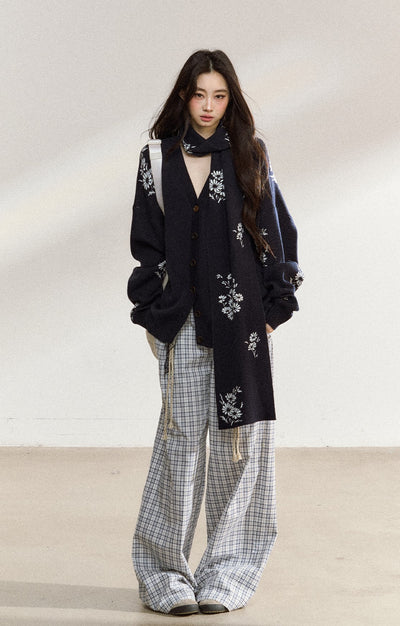 Large Flower Navy Sweater Cardigan SHI0215