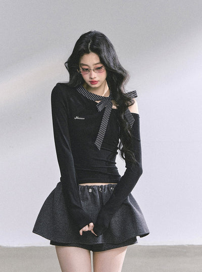 Off Shoulder Striped Bow T-shirt DIA0566
