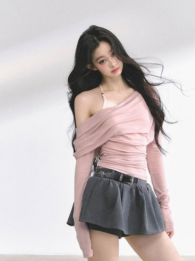 Fake Two-piece Off-Shoulder T-shirt DIA0528