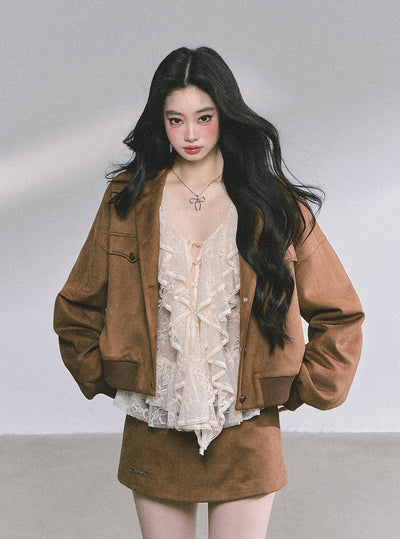 Brown Jacket/Skirt/Hepburn Style Shirt DIA0582