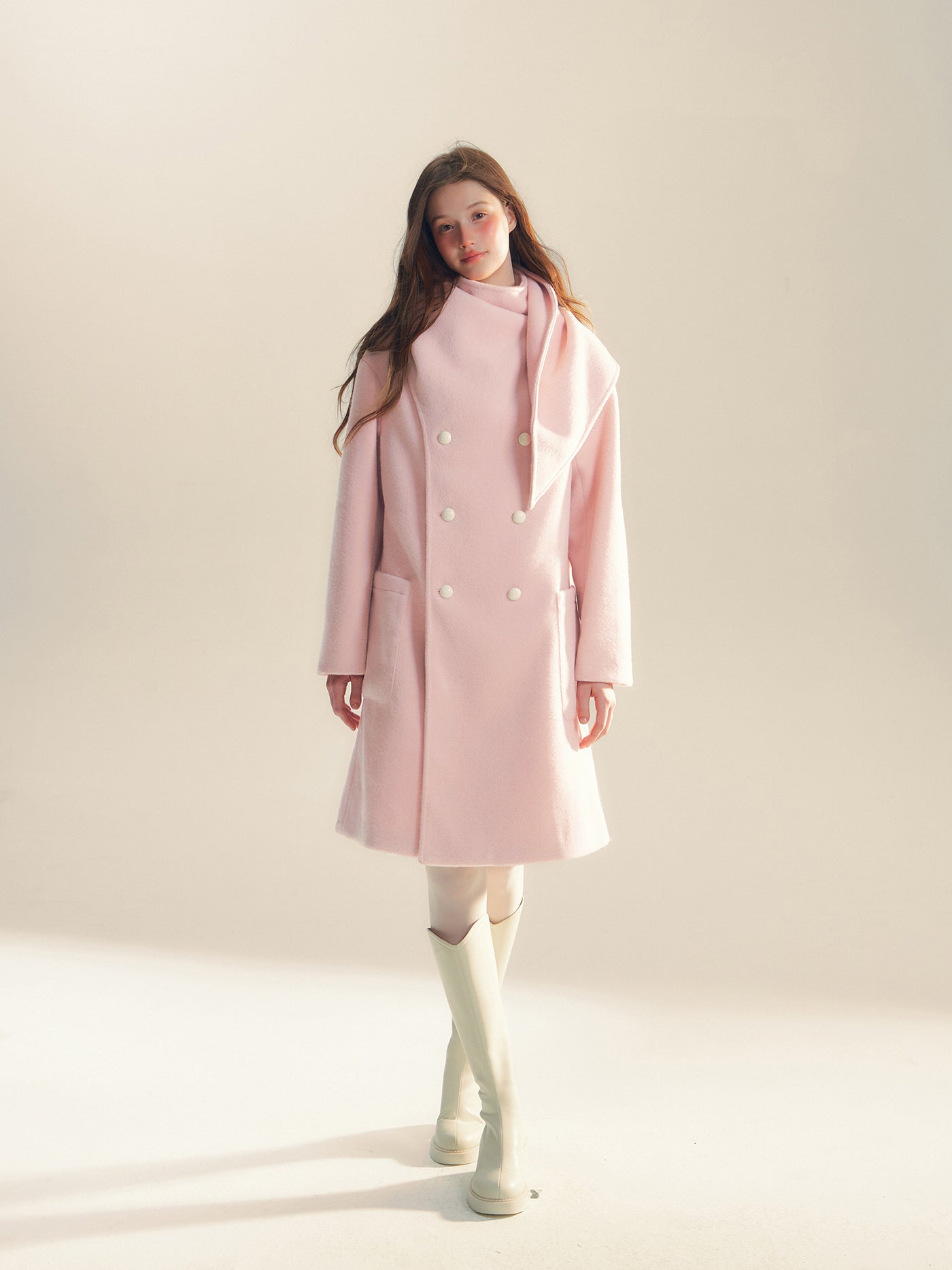 Pink Wool Scarf Silhouette Medium Coat REC0060