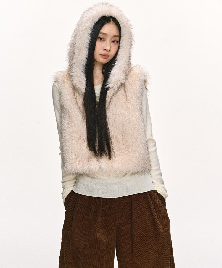 Eco-friendly Fur Hooded Short Vest Jacket ANA0101