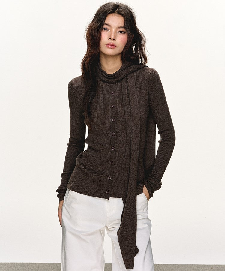 Scarf Slim-fit Long-sleeved Knitted Cardigan ANA0099