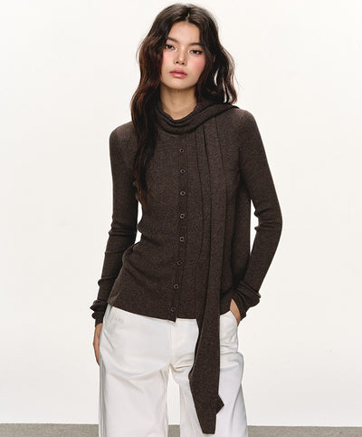 Scarf Slim-fit Long-sleeved Knitted Cardigan ANA0099