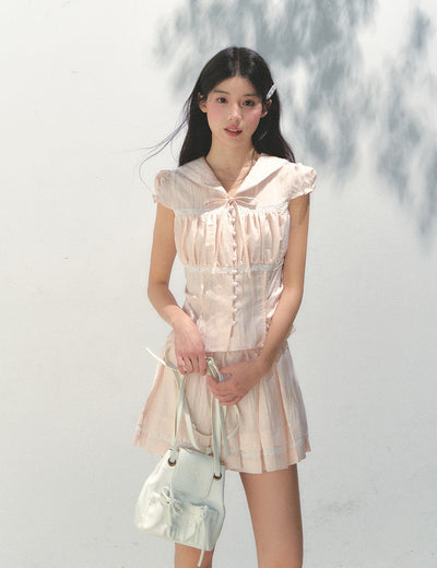 Navy Collar Waist Shirt /Skirt SUN0161