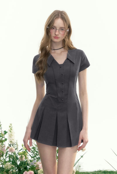 Lapel Retro Waist Dress AYF0085