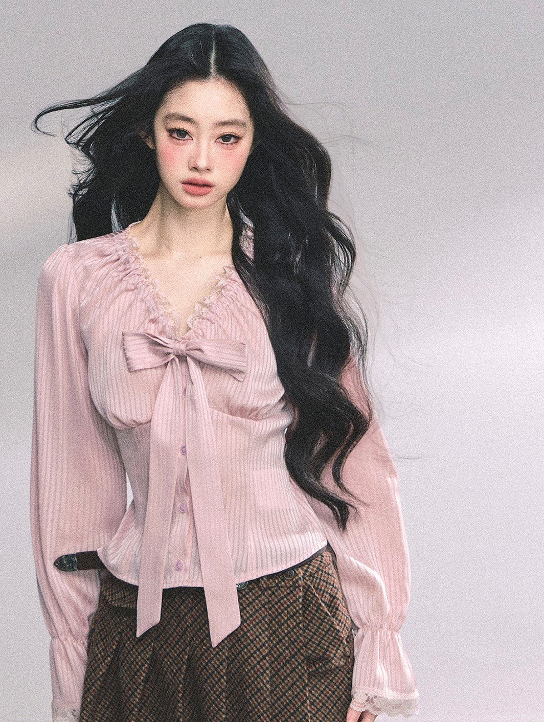 High-end French Lace Striped Shirt DIA0629