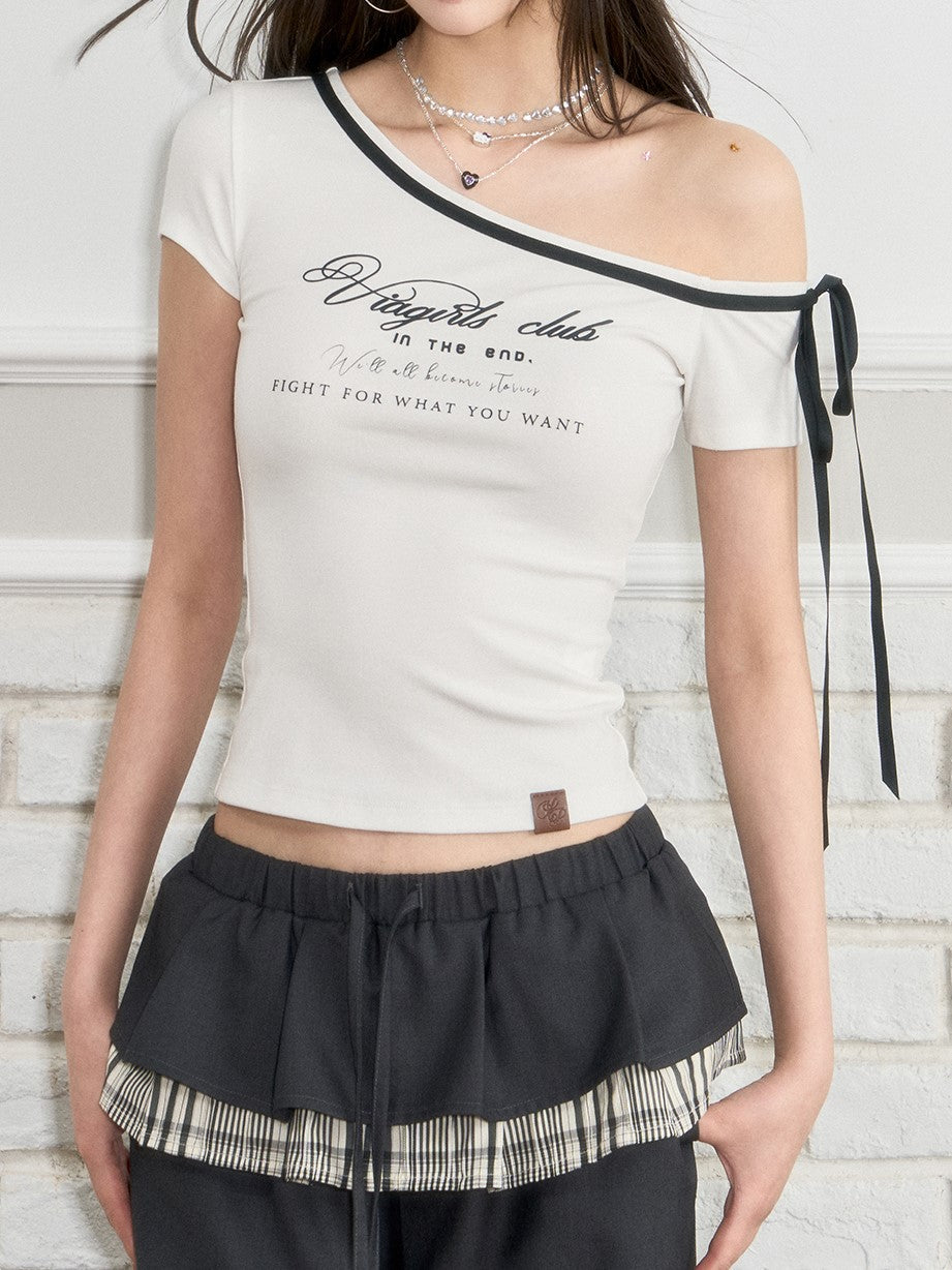 Lace-up Letter Print T-shirt VIA0258