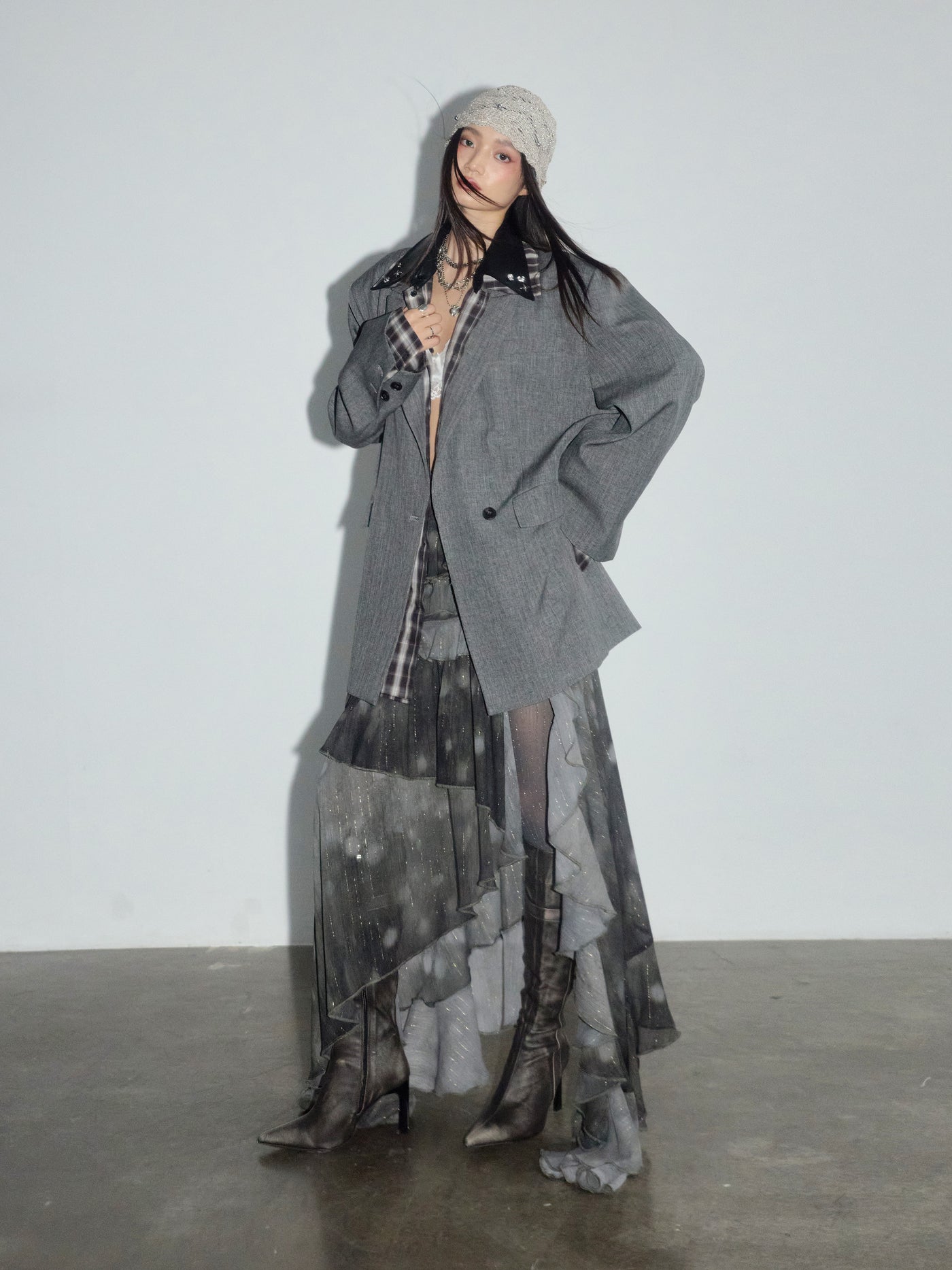 Printed Chiffon Irregular Ruffle Skirt JNY0279