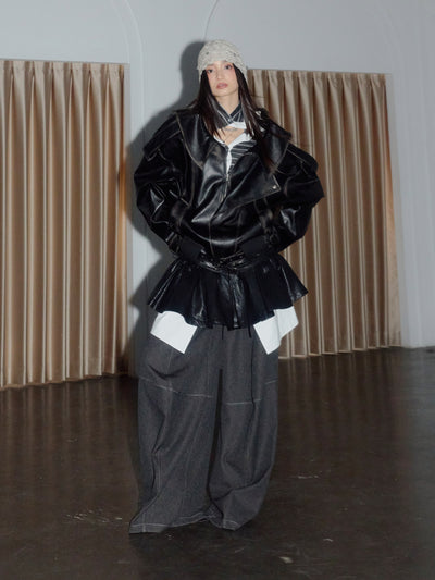 Rock Style Leather Oversized Jacket JNY0280