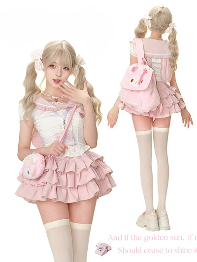White Sailor Collar Shirt/Pink Cake Skirt SER0186