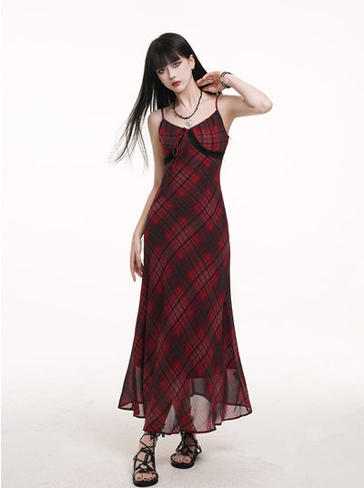 Red Plaid Suspender Dress LAD0177