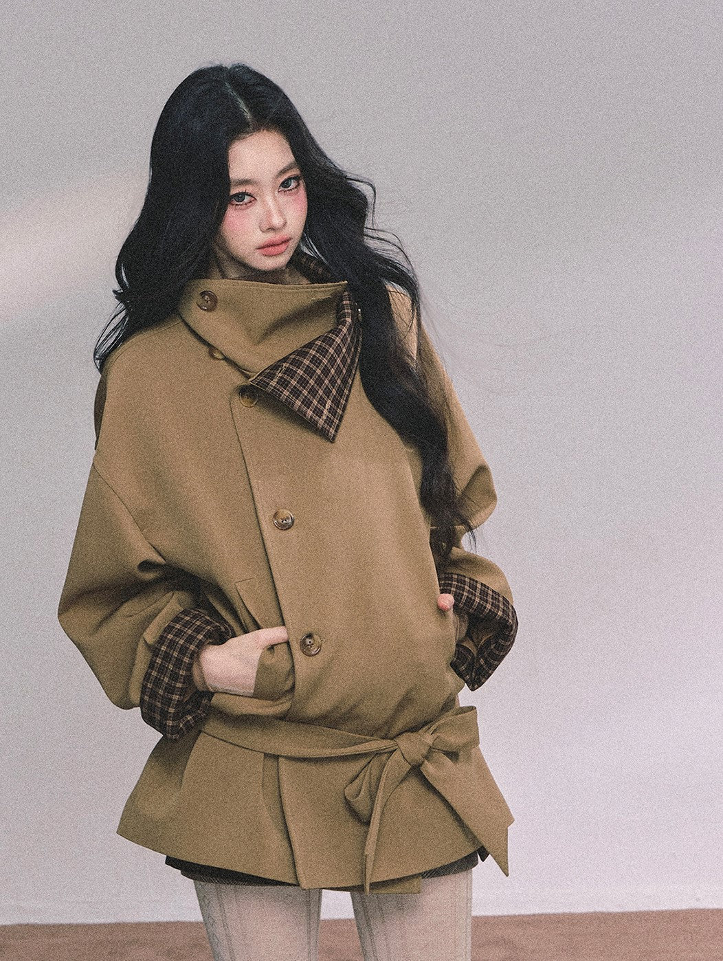 British Style Stand Plaid Collar Jacket DIA0608