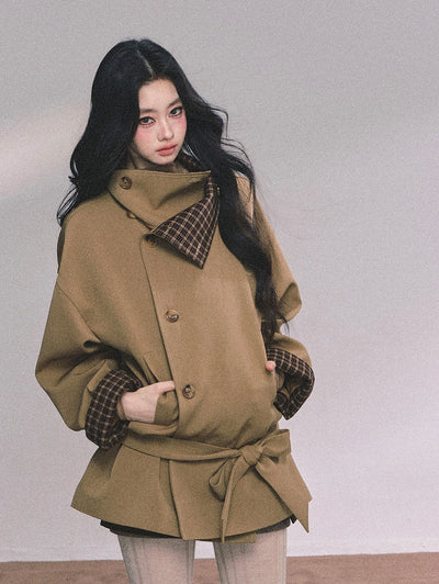 British Style Stand Plaid Collar Jacket DIA0608