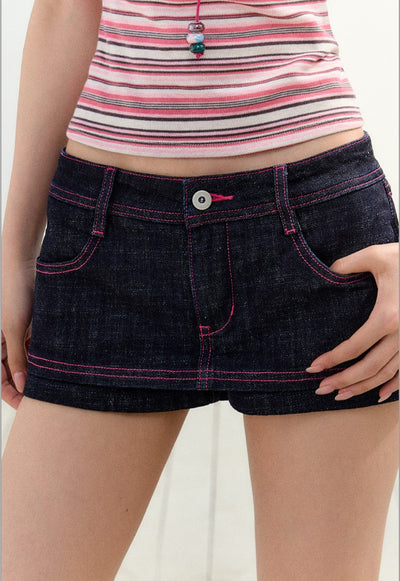 Stitching Contrast Color Denim Shorts AGM0164