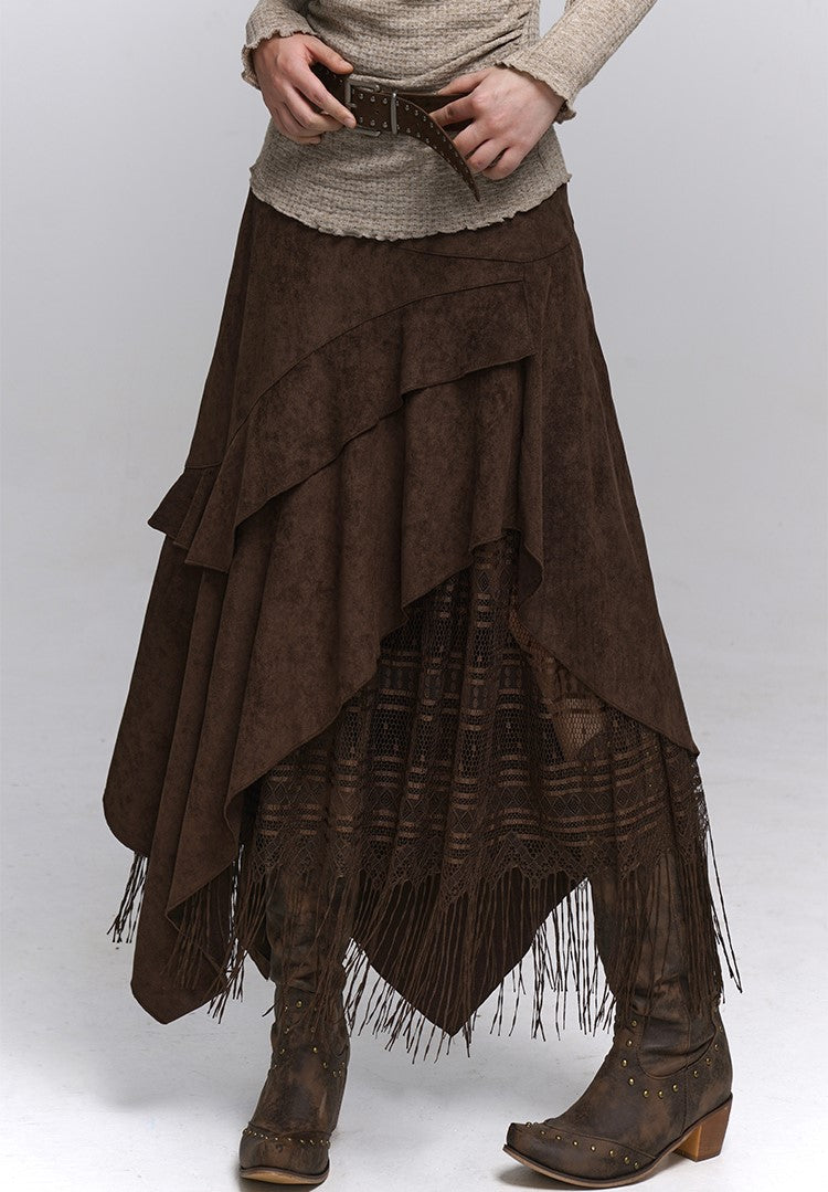 Velvet Brown A-line Cake Midi Skirt LAD0233