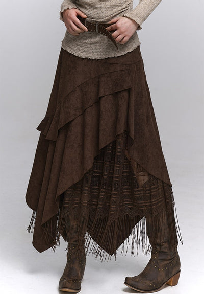 Velvet Brown A-line Cake Midi Skirt LAD0233
