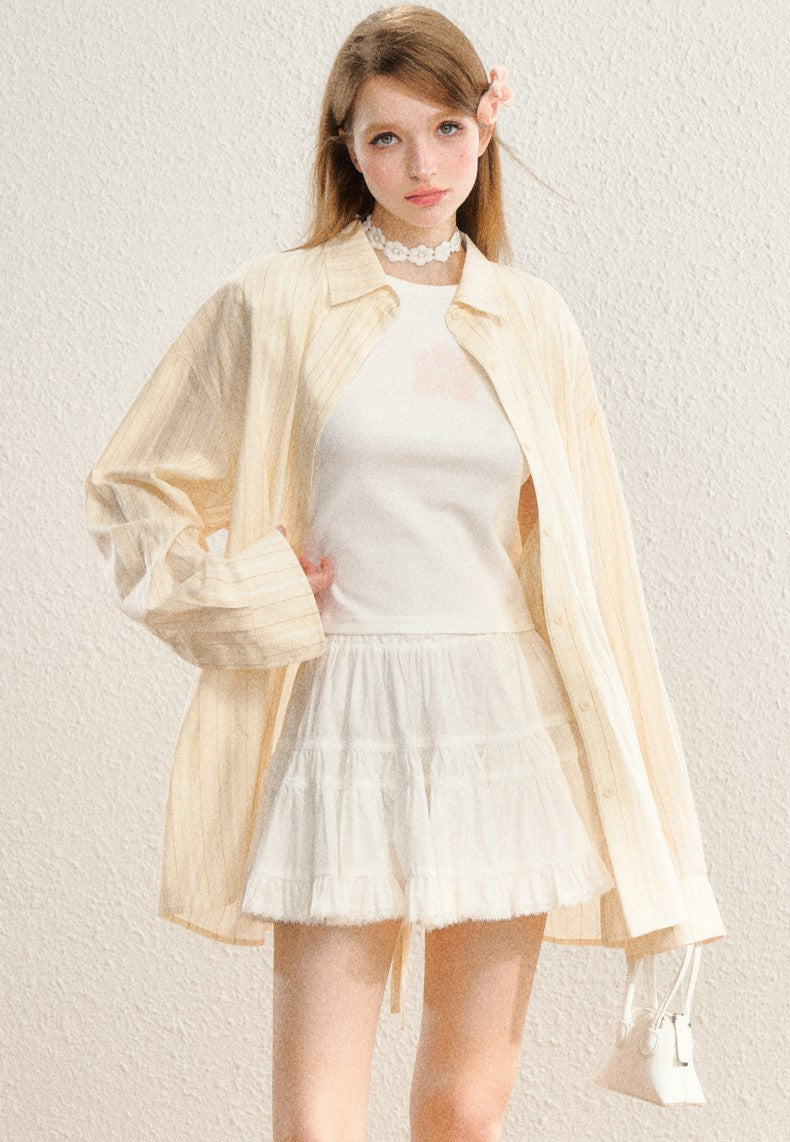 Striped Long Sleeves Back Slit Shirt SPE0062
