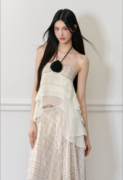 Rose Halter Strap Top/Plaid Skirt AGM0172