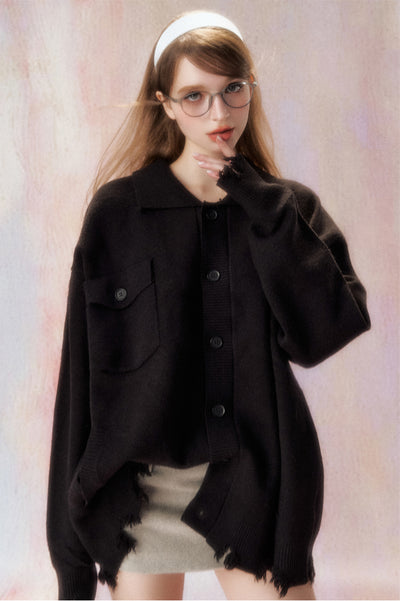 Black Loose Kknitted Cardigan SPE0016