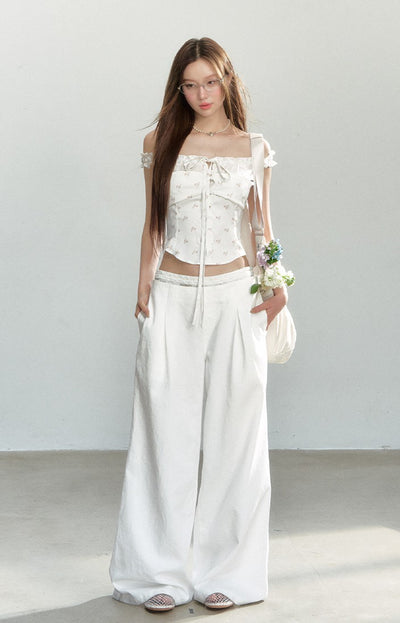 White Straight Casual Loose Pants SHI0163
