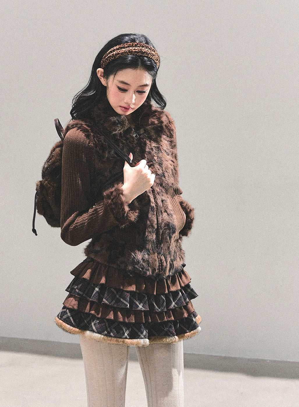 Leopard Print Plush Knitted Cardigan DIA0694