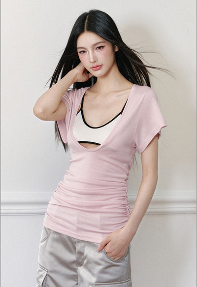 U-neck Loose Short-sleeved T-shirt AGM0176