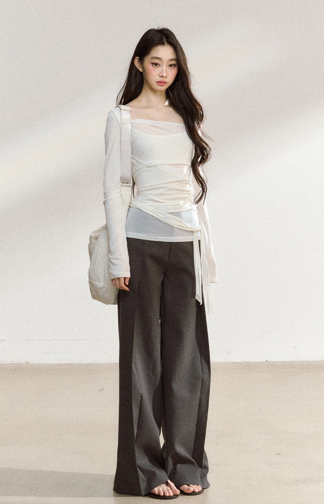 Gray Straight Drape Pants SHI0205