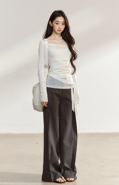 Gray Straight Drape Pants SHI0205