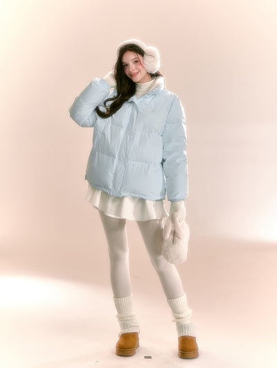 Macaron Light Blue/Pink Stand Collar Short Down Jacket QDQ0098