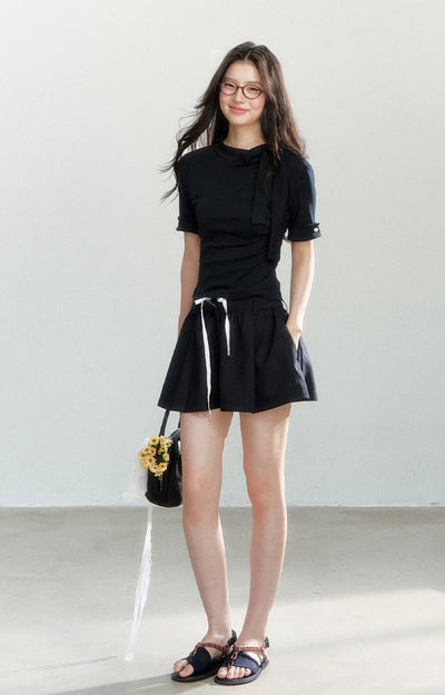 Bow Tie Drawstring Slim Top/Skirt SHI0170
