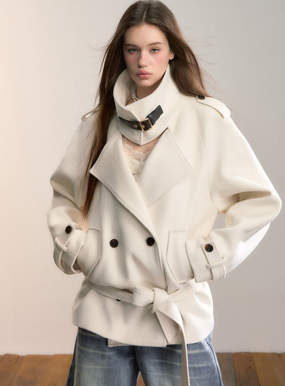 High-Neck Loose Wool Coat VIA0347