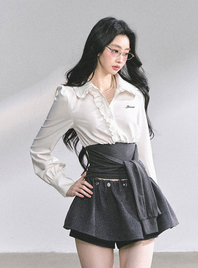 Ruffled Waist Slimming Shirt DIA0569
