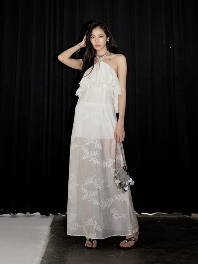 Embroidery Off-shoulder Halter Dress JNY0233