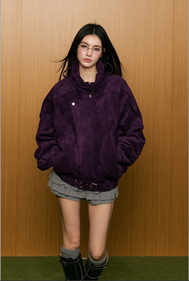 High-end Retro Purple Suede Lapel Jacket AGM0081