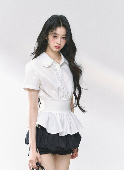 Waist Slim White Slim Shirt DIA0471