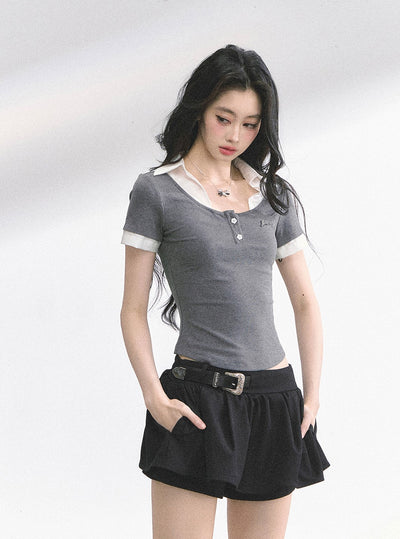 Flower Button Slim T-shirt DIA0484