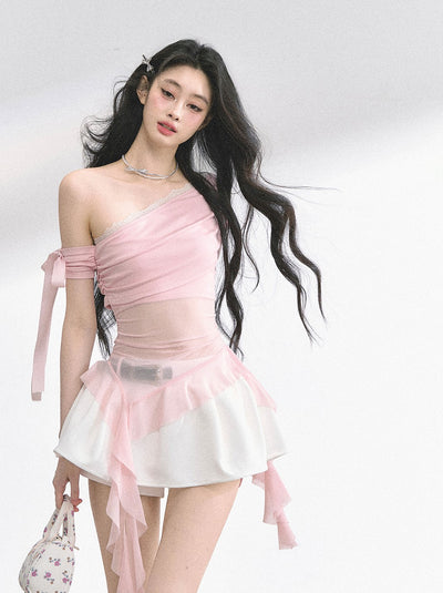 Off-shoulder Transparent Mesh Top DIA0510