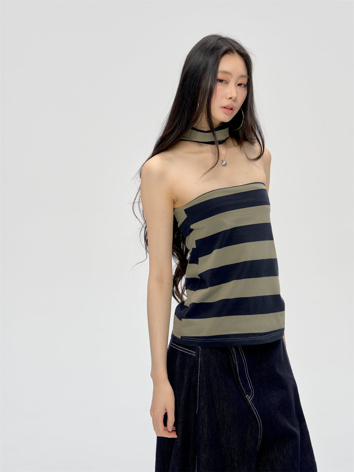 Halter Neck Wrap Striped Top CUR0210