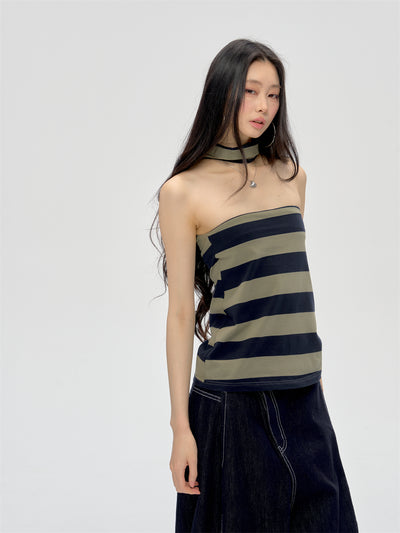 Halter Neck Wrap Striped Top CUR0210