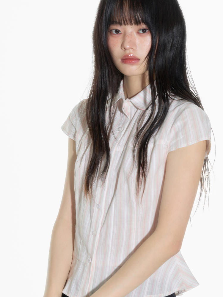 Striped Lapel Short-sleeved Shirt ONT0011