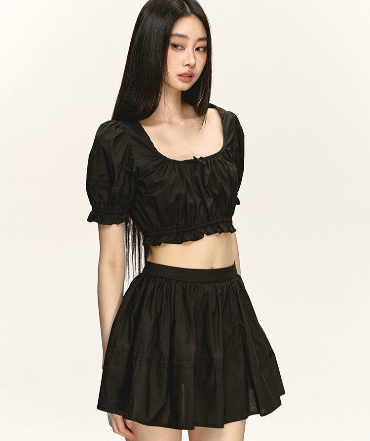 Puff Sleeve Shirt/High Waist Skirt ANA0032