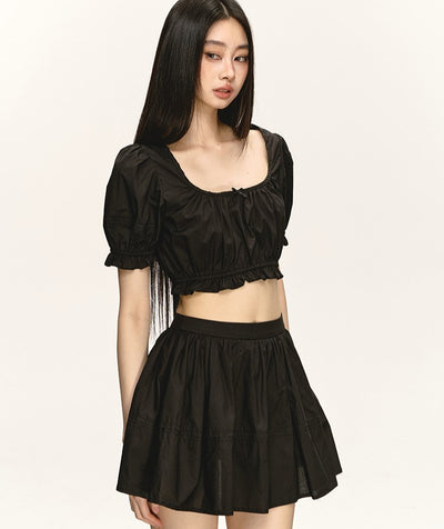 Puff Sleeve Shirt/High Waist Skirt ANA0032