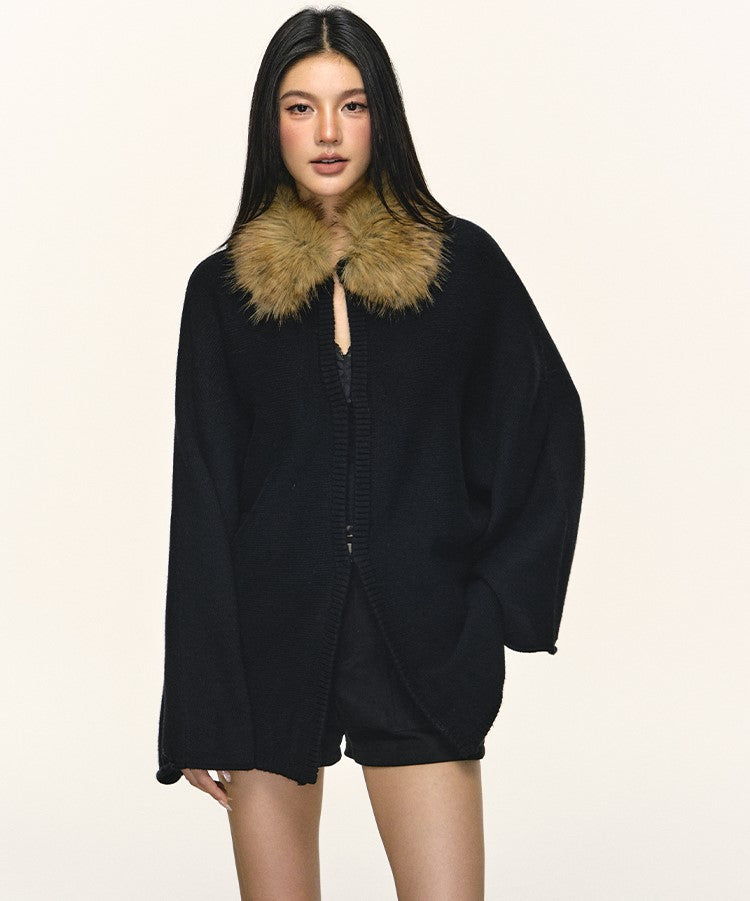 Eco-friendly Fur Collar Knitted Cardigan ANA0106